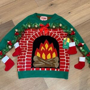 Tipsy Elves Green and Red Fireplace Sweater